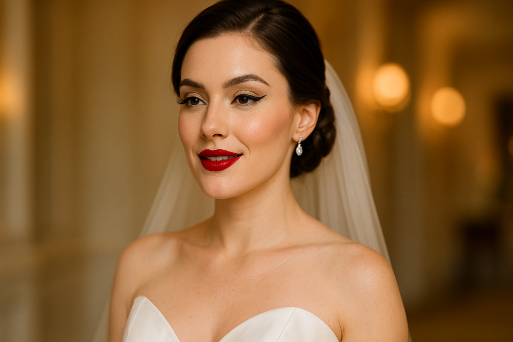 Bold Red Lips & Winged Liner Bridal Look