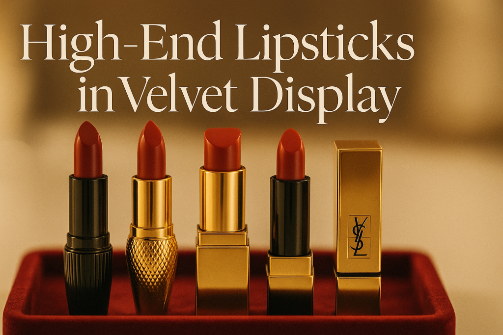 High-End Lipsticks in Velvet Display