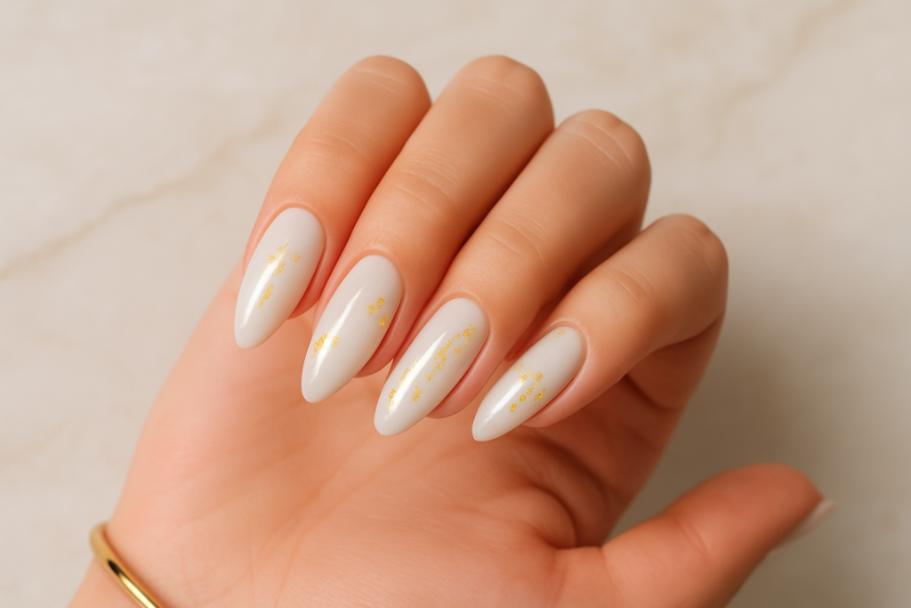 Milky White Nails with Gold Foil