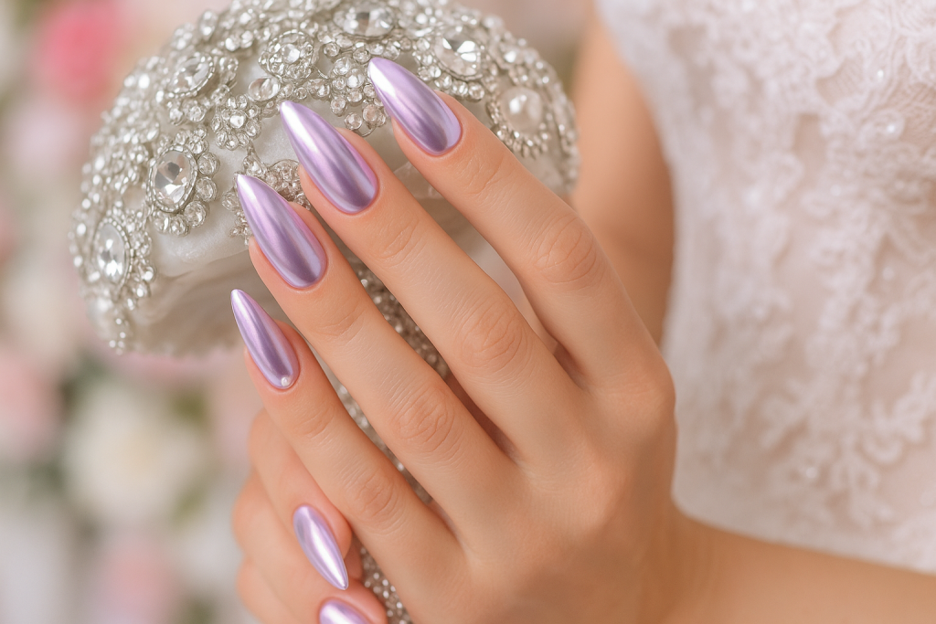 Lavender Chrome Nails for the Fashion-Forward Bride