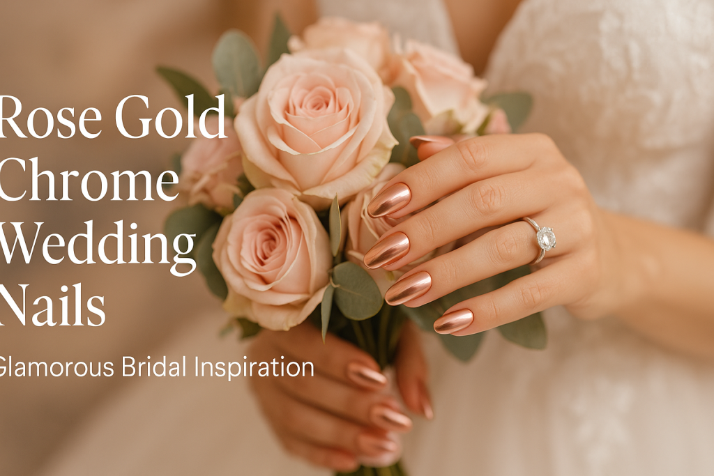 Rose Gold Chrome Wedding Nails