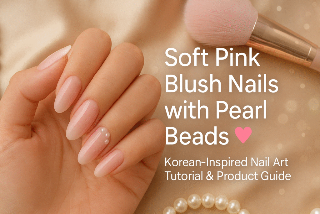 Soft Pink Blush Nails with Pearl Beads