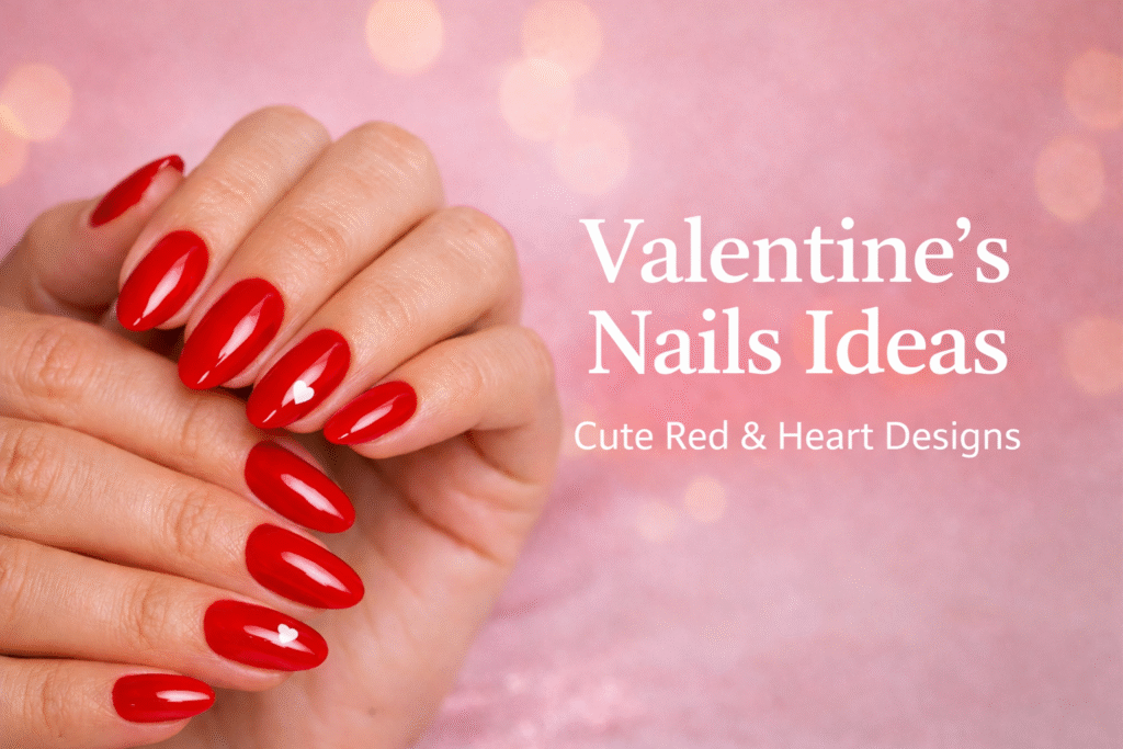 Valentine’s Nails Ideas Cute Red & Heart Designs